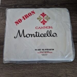 Vintage Cannon Monticello No Iron Muslin Full Fitted Sheet 54x75 50/50 USA NOS
